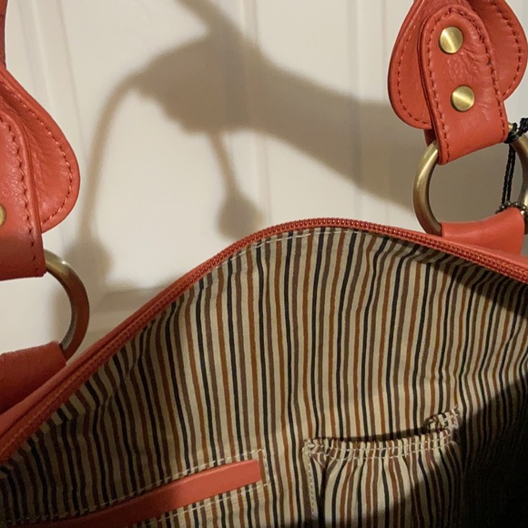 Soprano Ladies Pebble Leather Purse Handbag Satchel Burnt Orange and Dust Bag - Picture 8 of 15